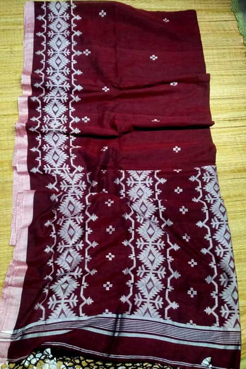 Maroon - Rangoli Jhiri Handloom Cotton Blouse Piece main image 1